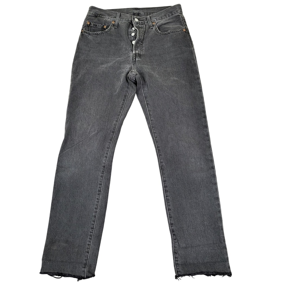 Levi's Women's 501 Original Fit Faded Dark Grey Raw Hem Button Fly Jeans W28 L30